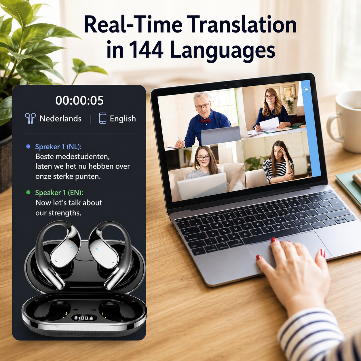 144 Languages Real Time Translator, HiFi Sound, Fit for Android and iOS