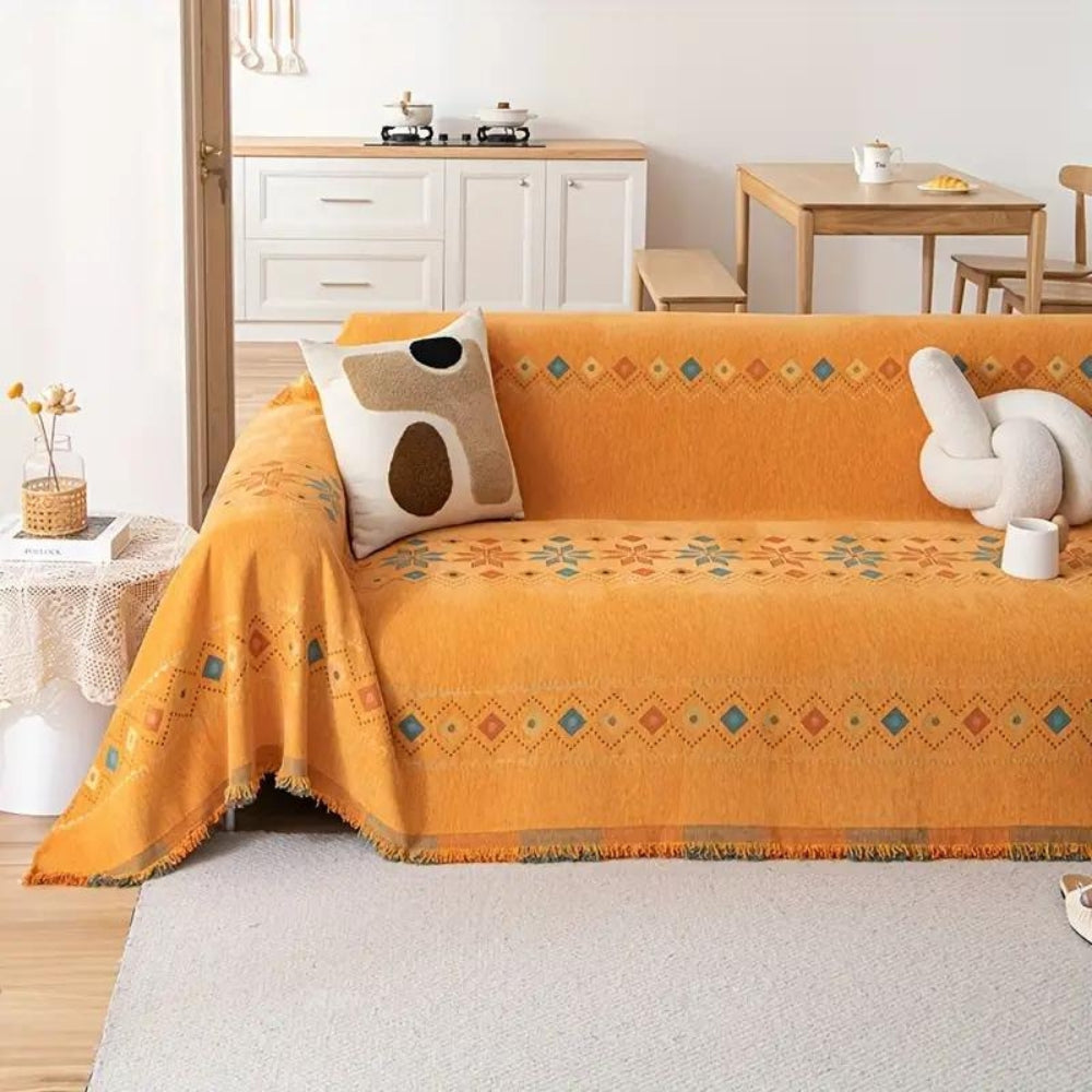 Boho Couch Cover Non‑Slip Design with Tassels