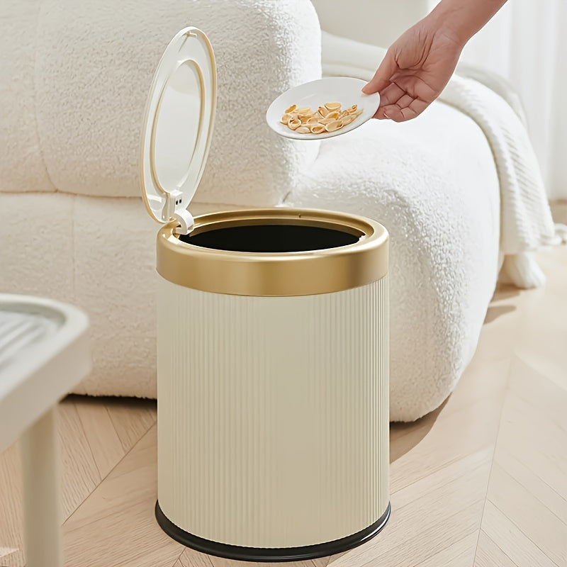 Luxury Bathroom Trash Can Oval Press Top Waste Bin Gold Lid - Image 11