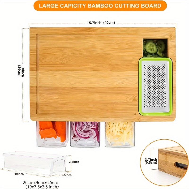 Cutting Board Trays Bamboo Kitchen Prep Station Storage Graters - Image 5