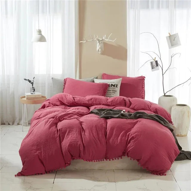 Anna Quilt Cover Set Nordic Pompom Trim