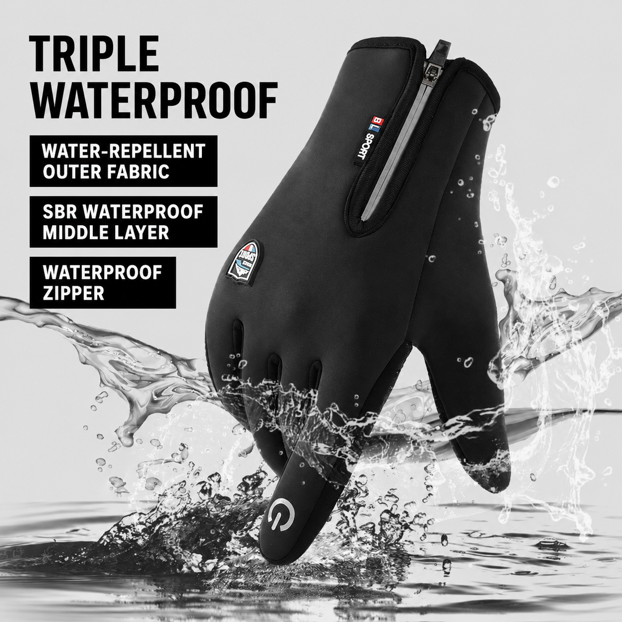 Waterproof Touchscreen Winter Gloves with Zipper Design