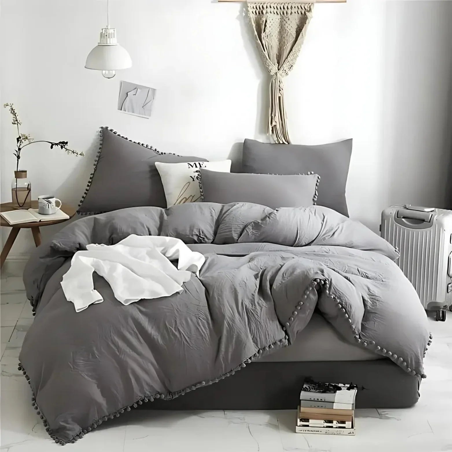 Anna Quilt Cover Set Nordic Pompom Trim
