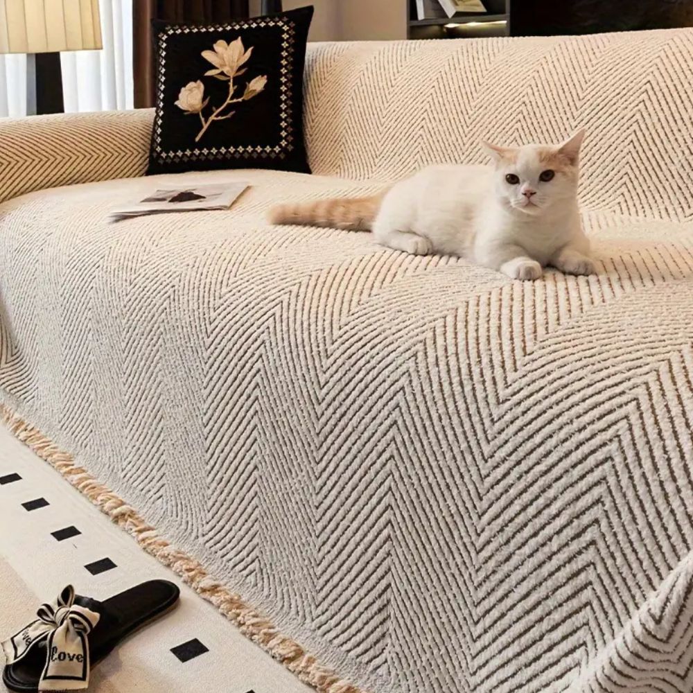 Elegant Herringbone Couch Cover Easy‑Care Furniture Shield