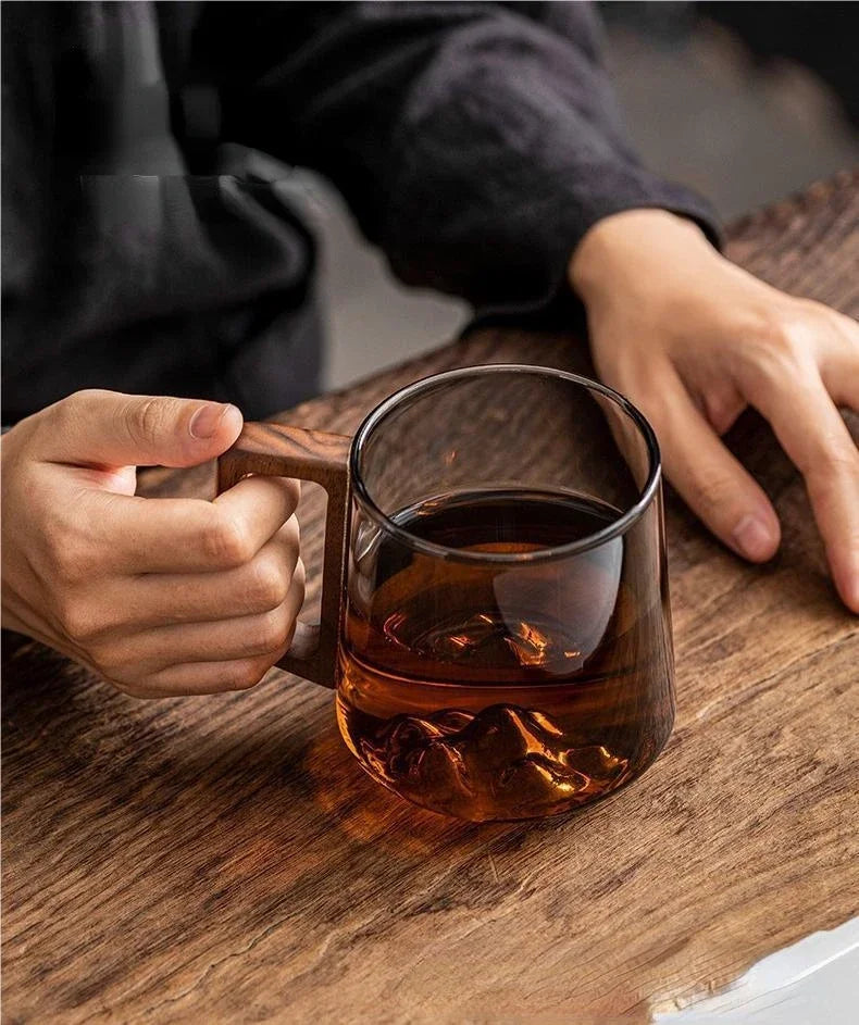 Large Modern Mug with Wooden Handle Stylish Cup for Daily Hot & Cold Drinks