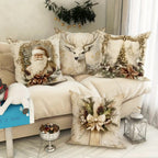 Golden Velvet Christmas Cushion Cover Festive Santa & Deer Design