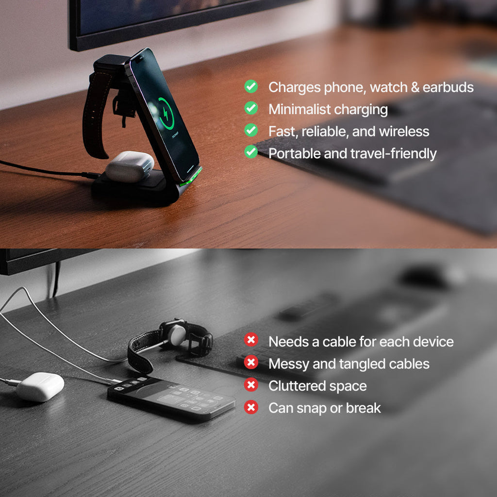3‑in‑1 Wireless Charging Station for Phone, Watch & Earbuds