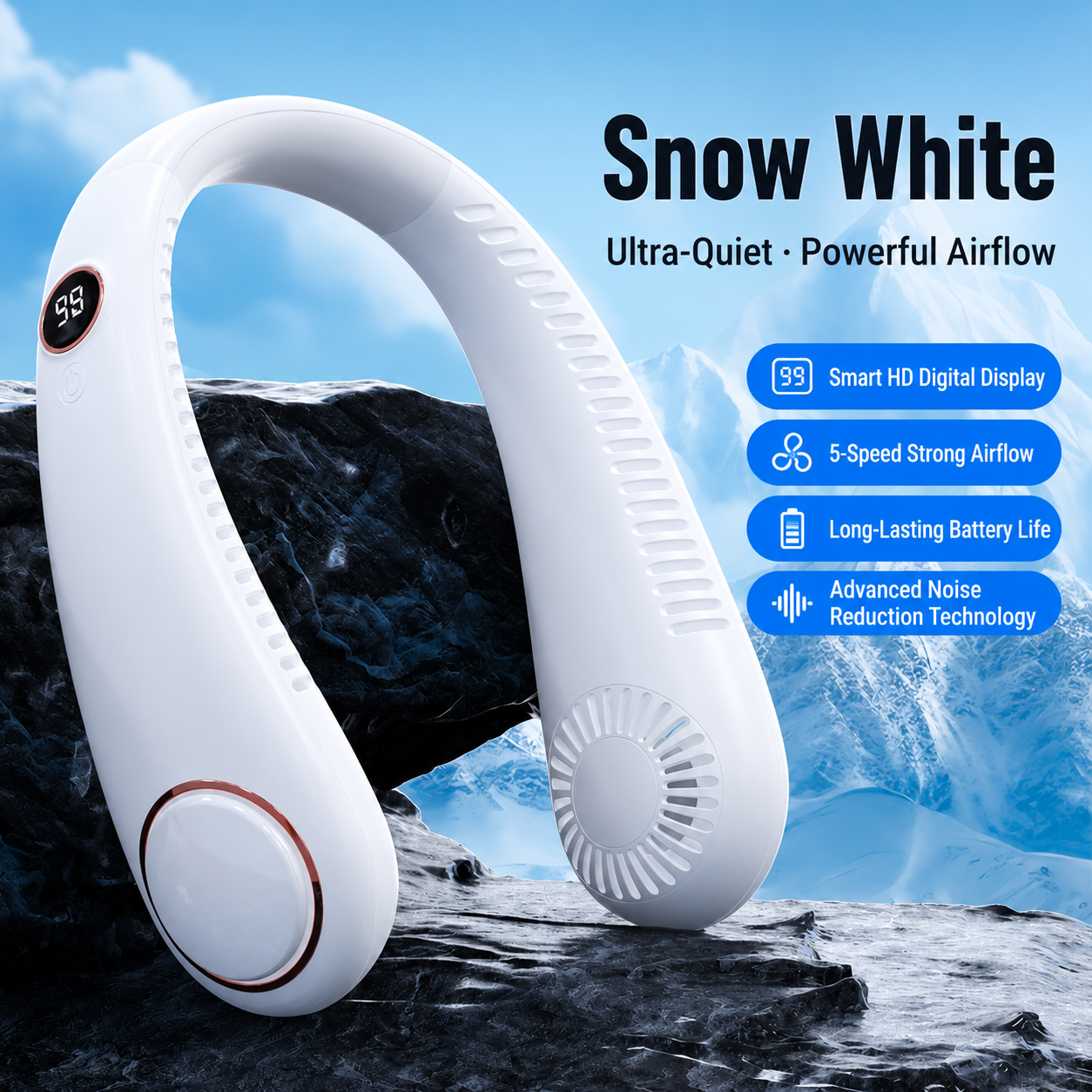 Bladeless Neck Fan Portable Rechargeable Hands Free 5 Speed Wearable Cooling