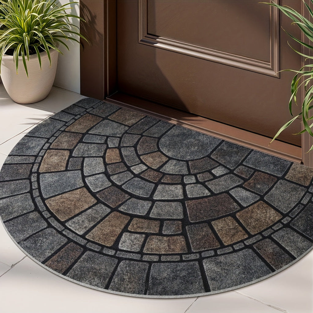 Half Circle Door Mat Non Slip Indoor Outdoor Mosaic Entryway