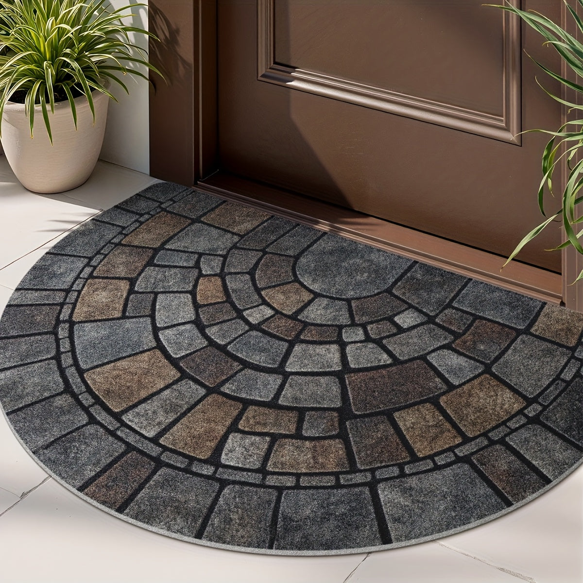 Half Circle Door Mat Non Slip Indoor Outdoor Mosaic Entryway