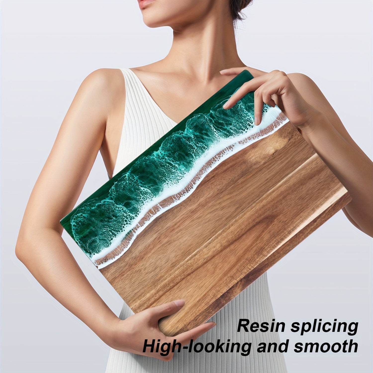 Acacia Wood Cutting Board Ocean Resin Charcuterie Cheese Serving Board - Image 4