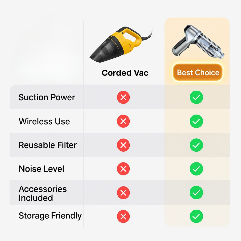 Car Vacuum Cleaner Powerful Compact Cordless Cleaner with Attachments