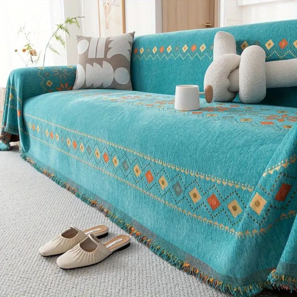Boho Couch Cover Non‑Slip Design with Tassels