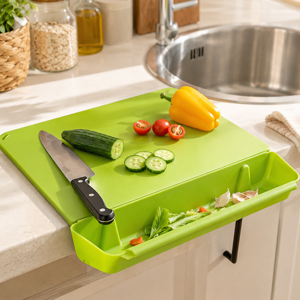 2 in 1 Cutting Board with Container Tray