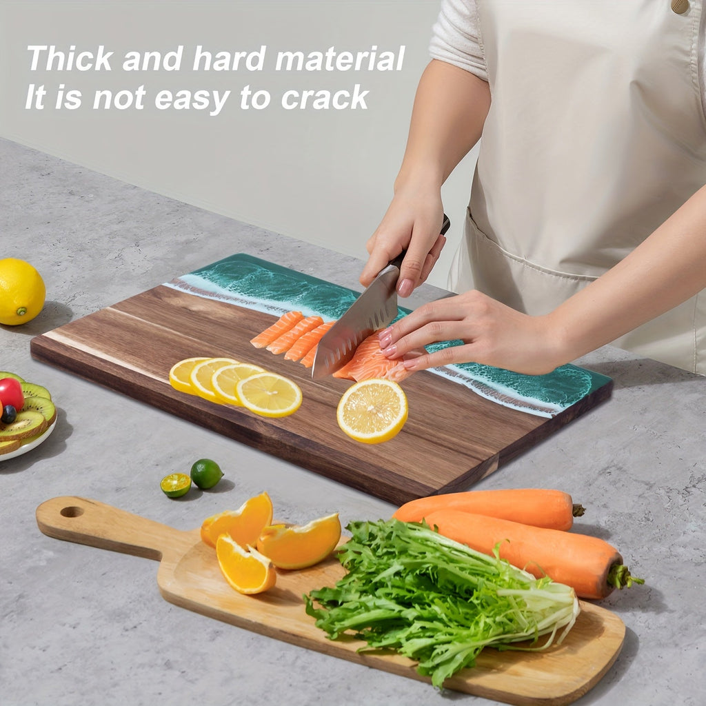 Acacia Wood Cutting Board Ocean Resin Charcuterie Cheese Serving Board - Image 3