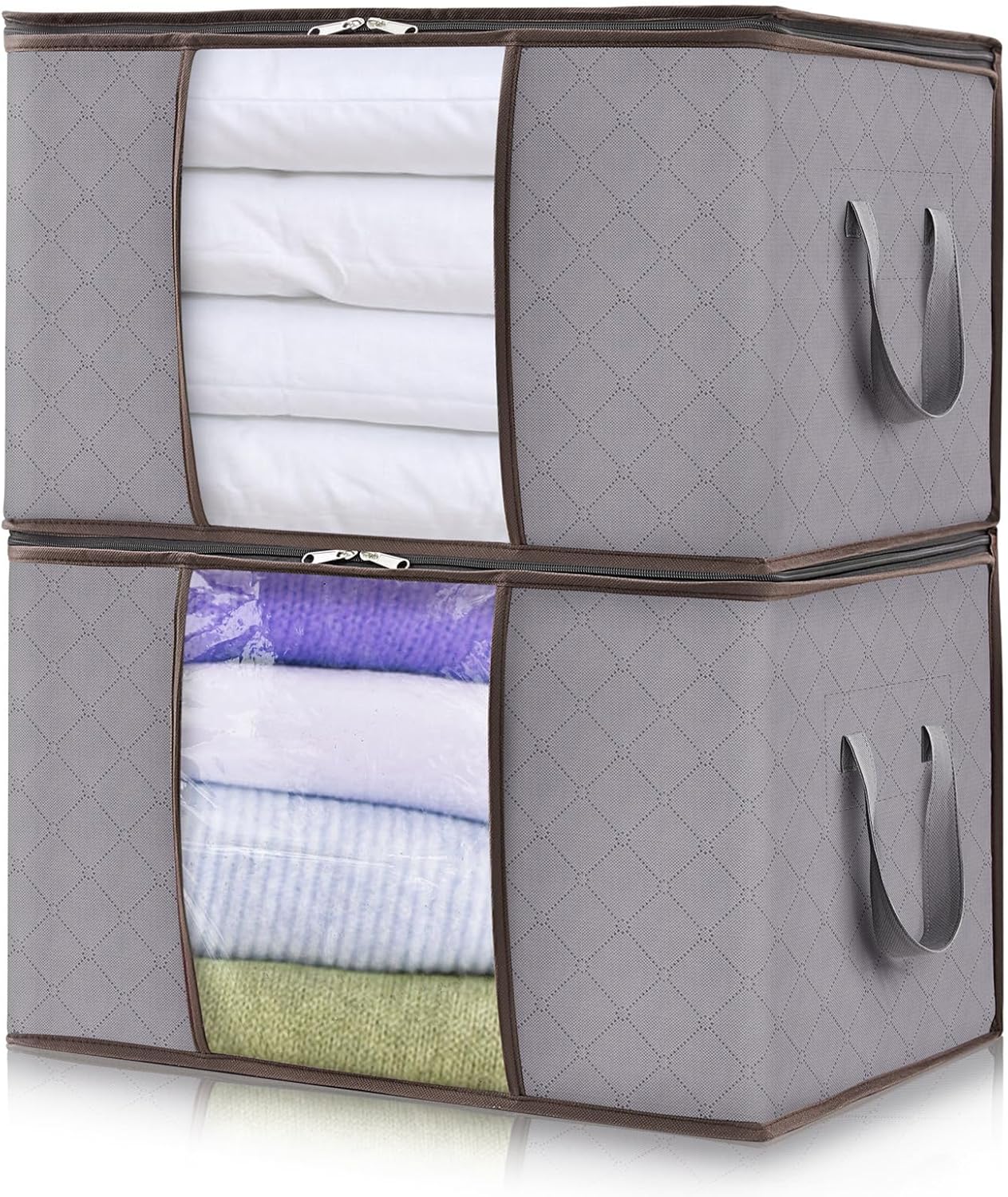 Foldable Clothes Storage Boxes Clear Window Organiser with Handles