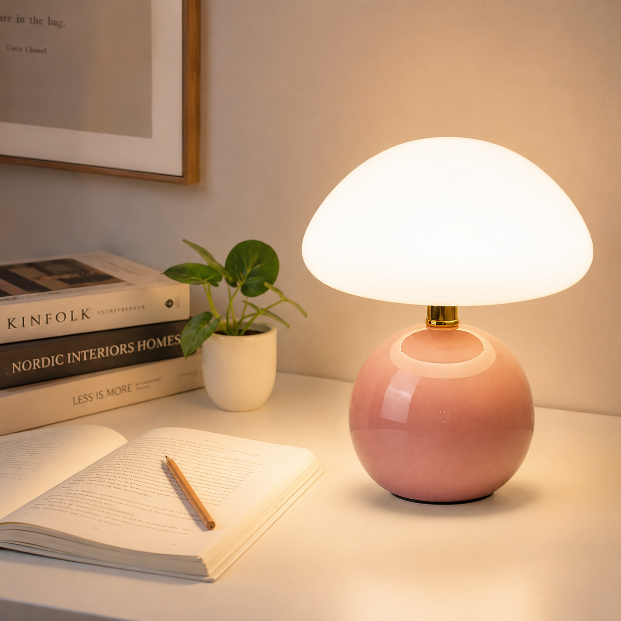 Mushroom Table Lamp with Ceramic Base