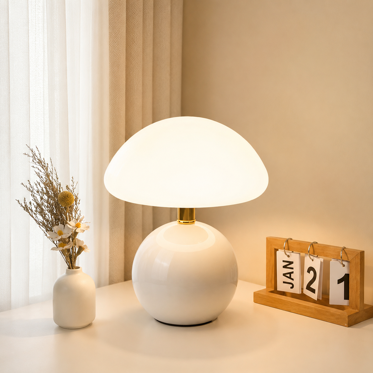 Mushroom Table Lamp with Ceramic Base
