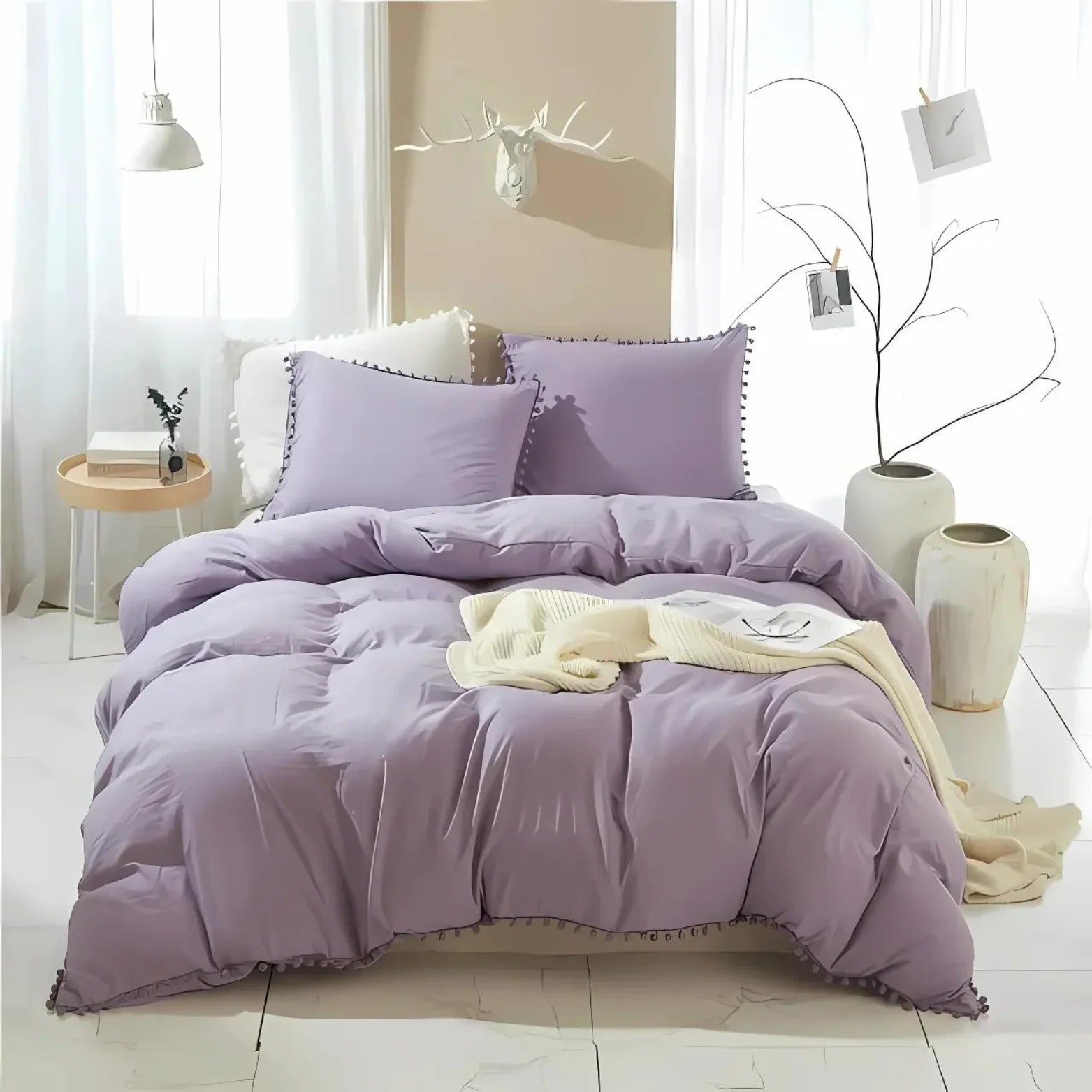 Anna Quilt Cover Set Nordic Pompom Trim