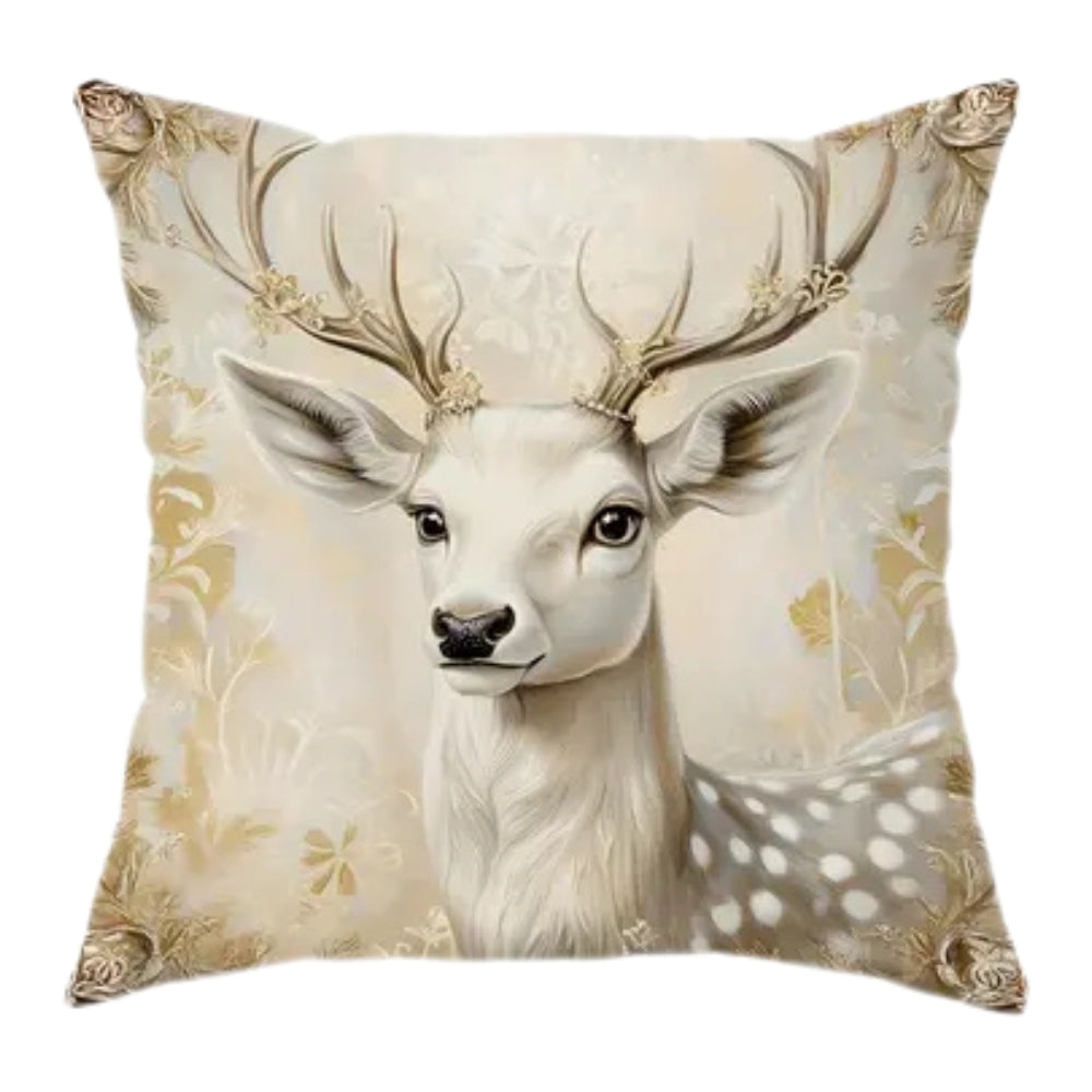 Golden Velvet Christmas Cushion Cover Festive Santa & Deer Design