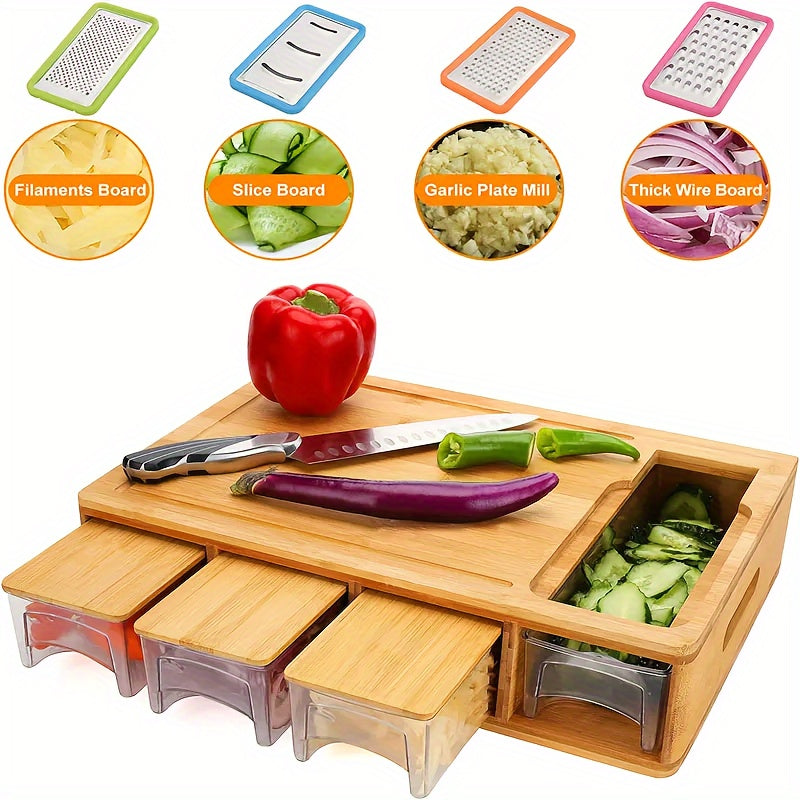 Cutting Board Trays Bamboo Kitchen Prep Station Storage Graters