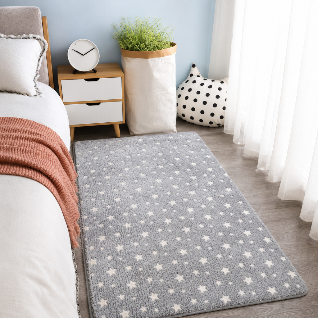 Magical Glow in the Dark Kids Rug with Moon and Star Design