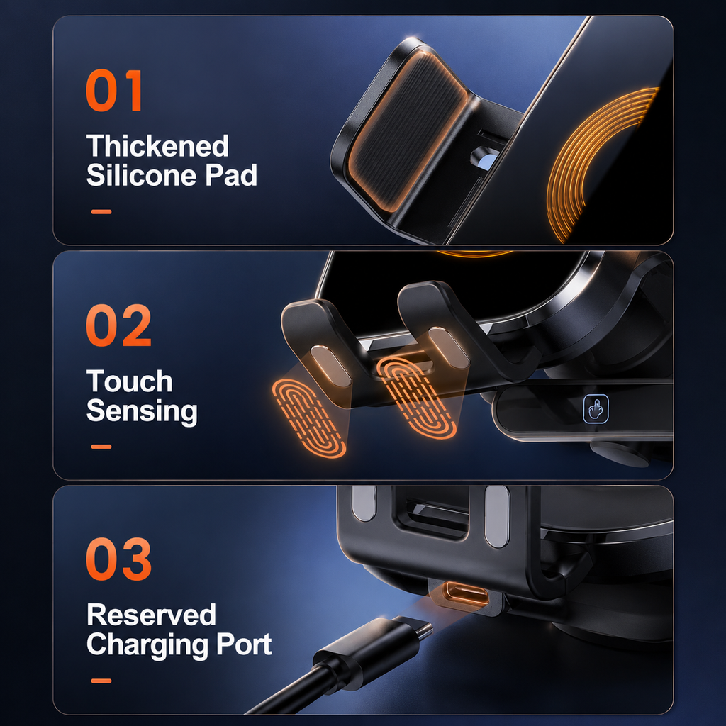 15W Wireless Car Charger Mount with Auto Clamp