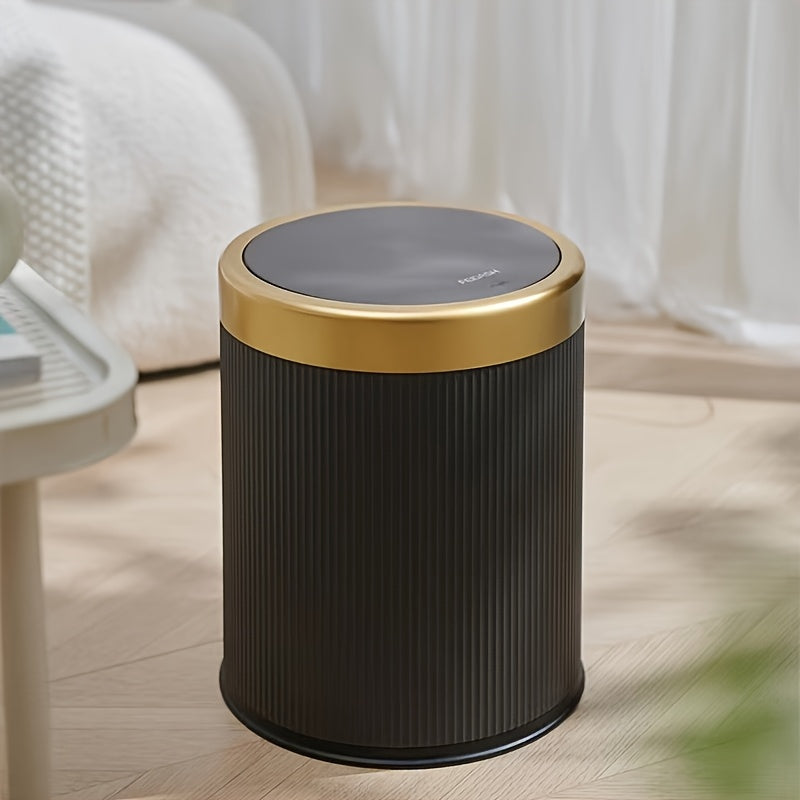 Luxury Bathroom Trash Can Oval Press Top Waste Bin Gold Lid - Image 13