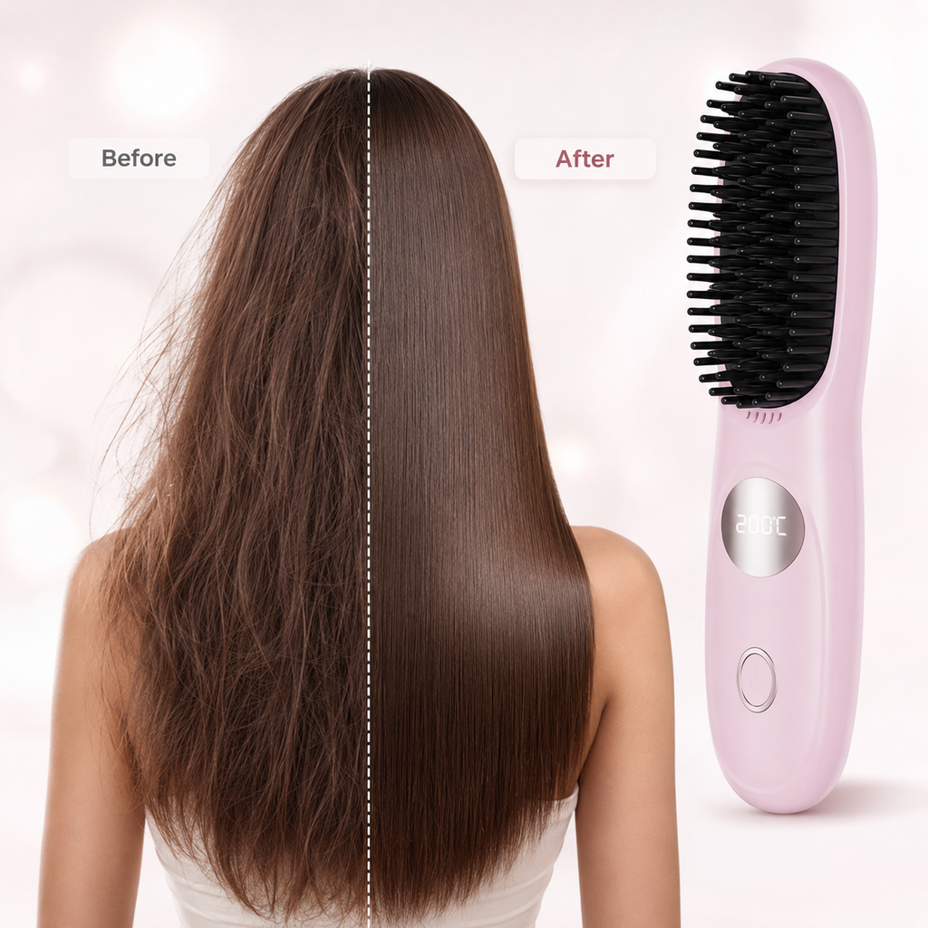 Cordless Hair Straightener Brush with LED Display
