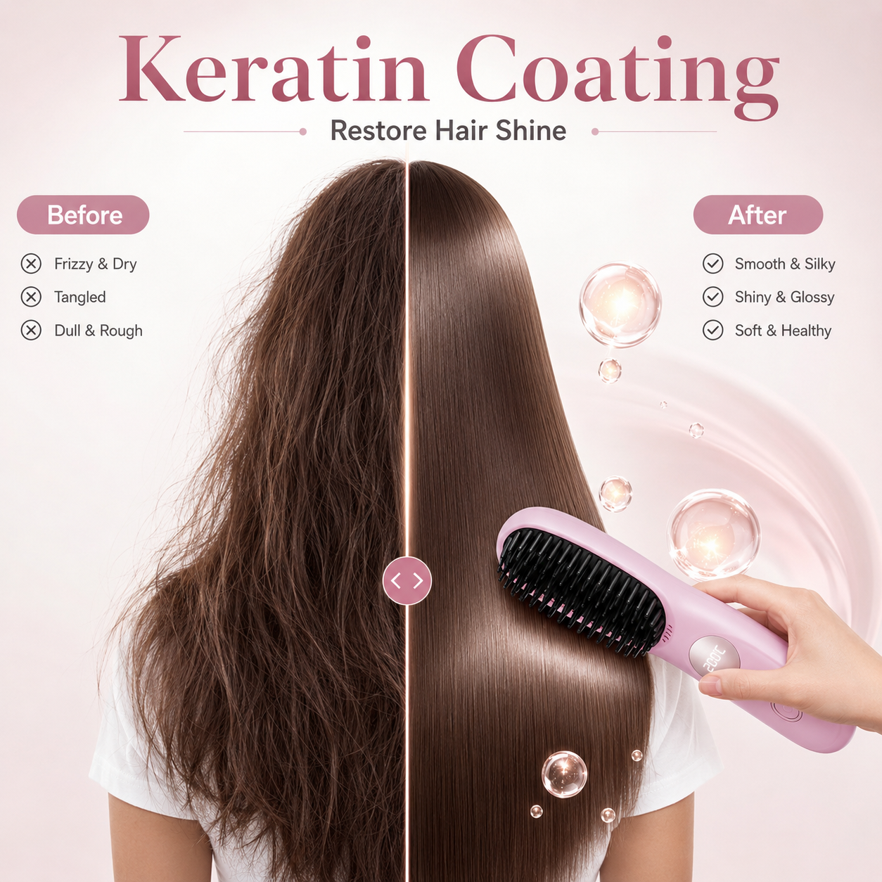Cordless Hair Straightener Brush with LED Display