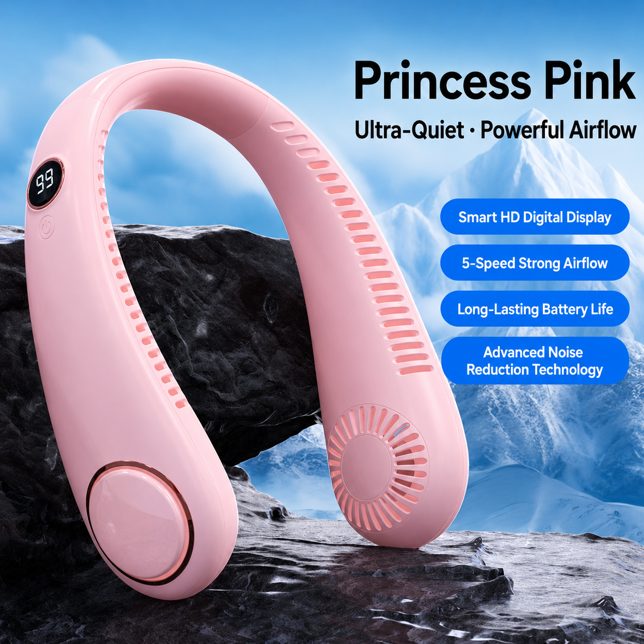 Bladeless Neck Fan Portable Rechargeable Hands Free 5 Speed Wearable Cooling