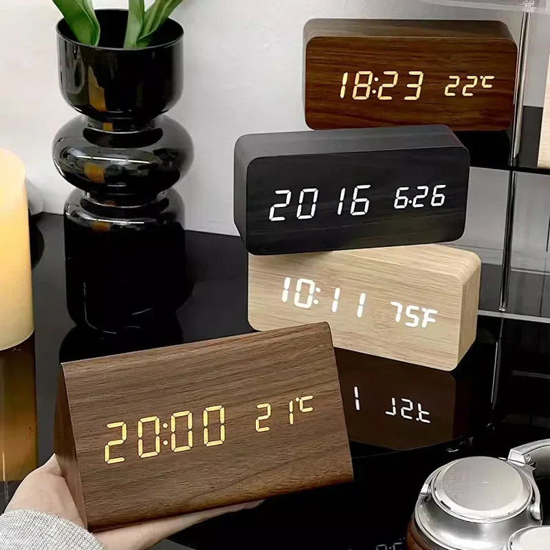 LED Smart Alarm Clock | Modern Voice-Controlled Wooden Design