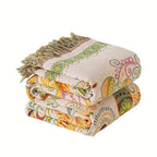 Boho Reversible Blanket Vibrant Floral Design with Tasselled Edges