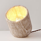 Traditional Japanese Travertine Handmade Cylinder 1-Light Table Lamp For Bedside - Image 8