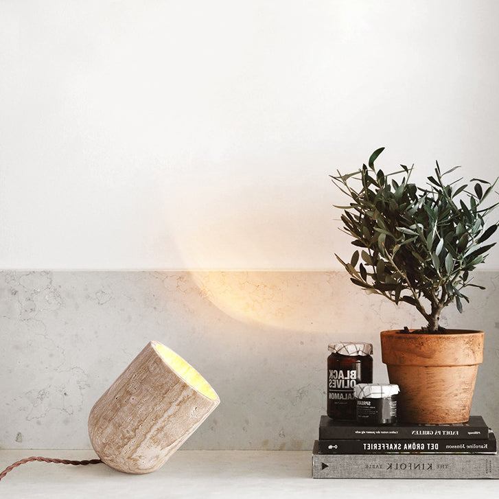 Traditional Japanese Travertine Handmade Cylinder 1-Light Table Lamp For Bedside - Image 11