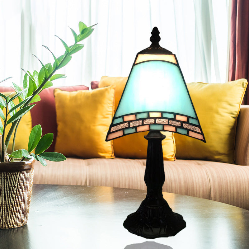 Contemporary Coastal Glass Resin Trapezoidal 1-Light Table Lamp For Bedside - Image 3