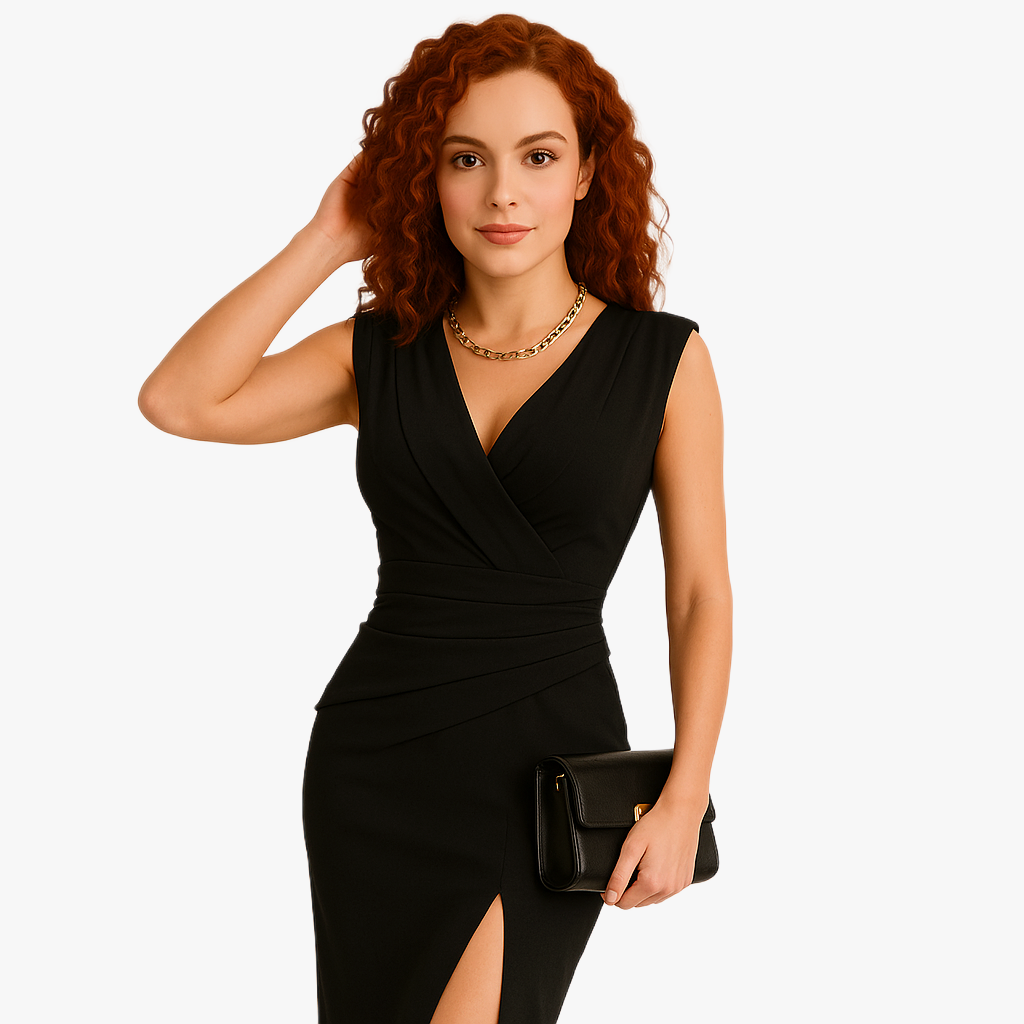 Elegant V-Neck High Slit Mini Dress