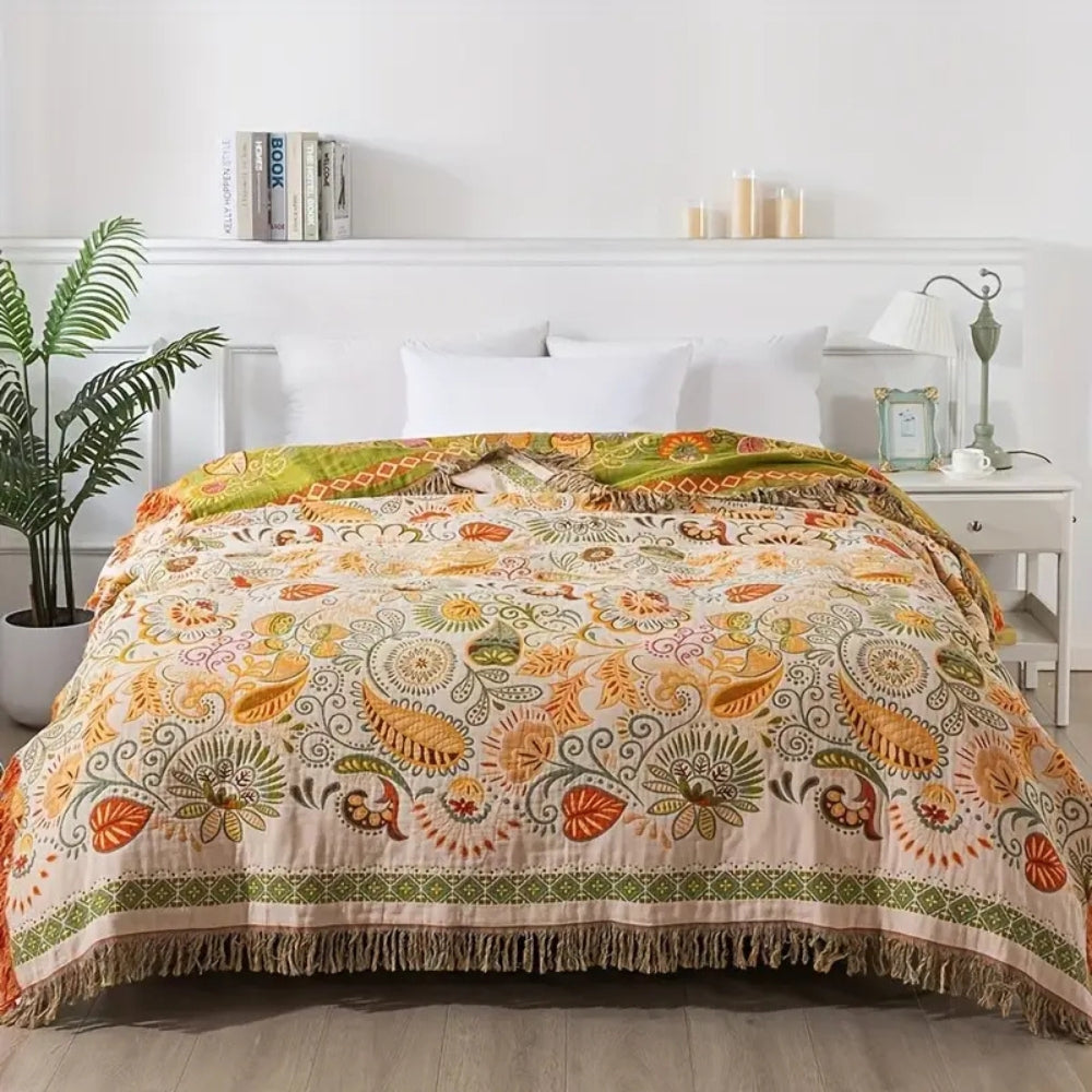 BohoLiva: Boho Baumwoll Decke – Wende Kuscheldecke mit Fransen für Sofa & Bett