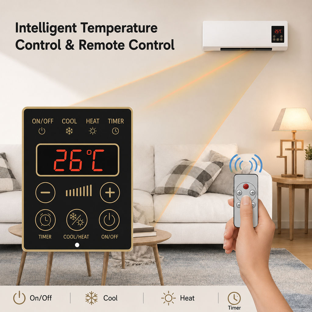 Wall Mounted Heater Fan Combo 2-in-1 Space Saving PTC Ceramic Remote - Image 2