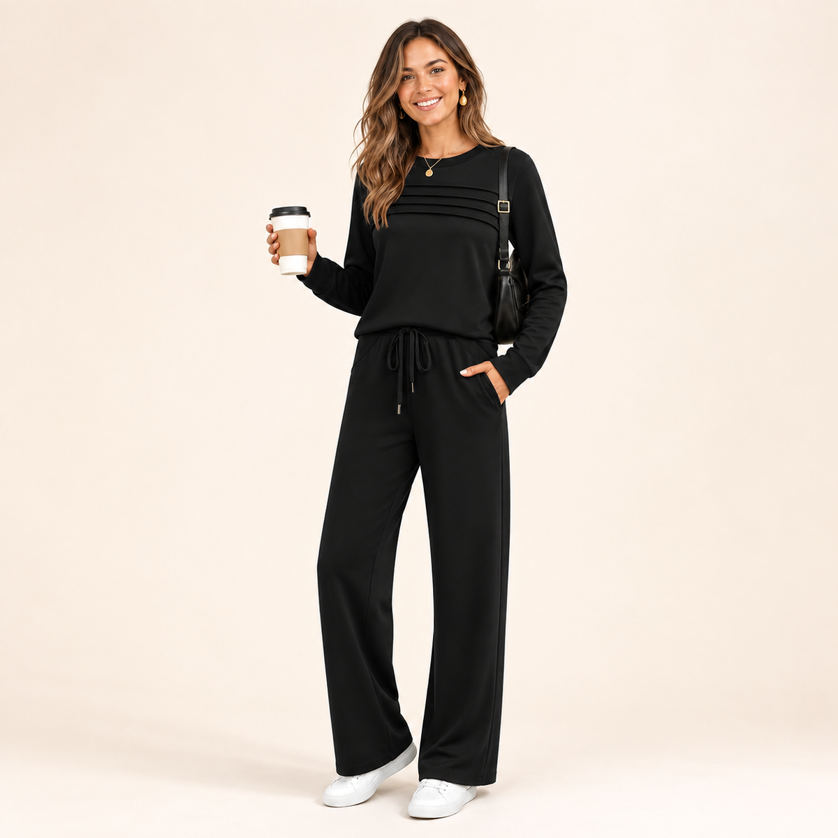 Women's 2 Piece Lounge Set Crew Neck Top Drawstring Pants