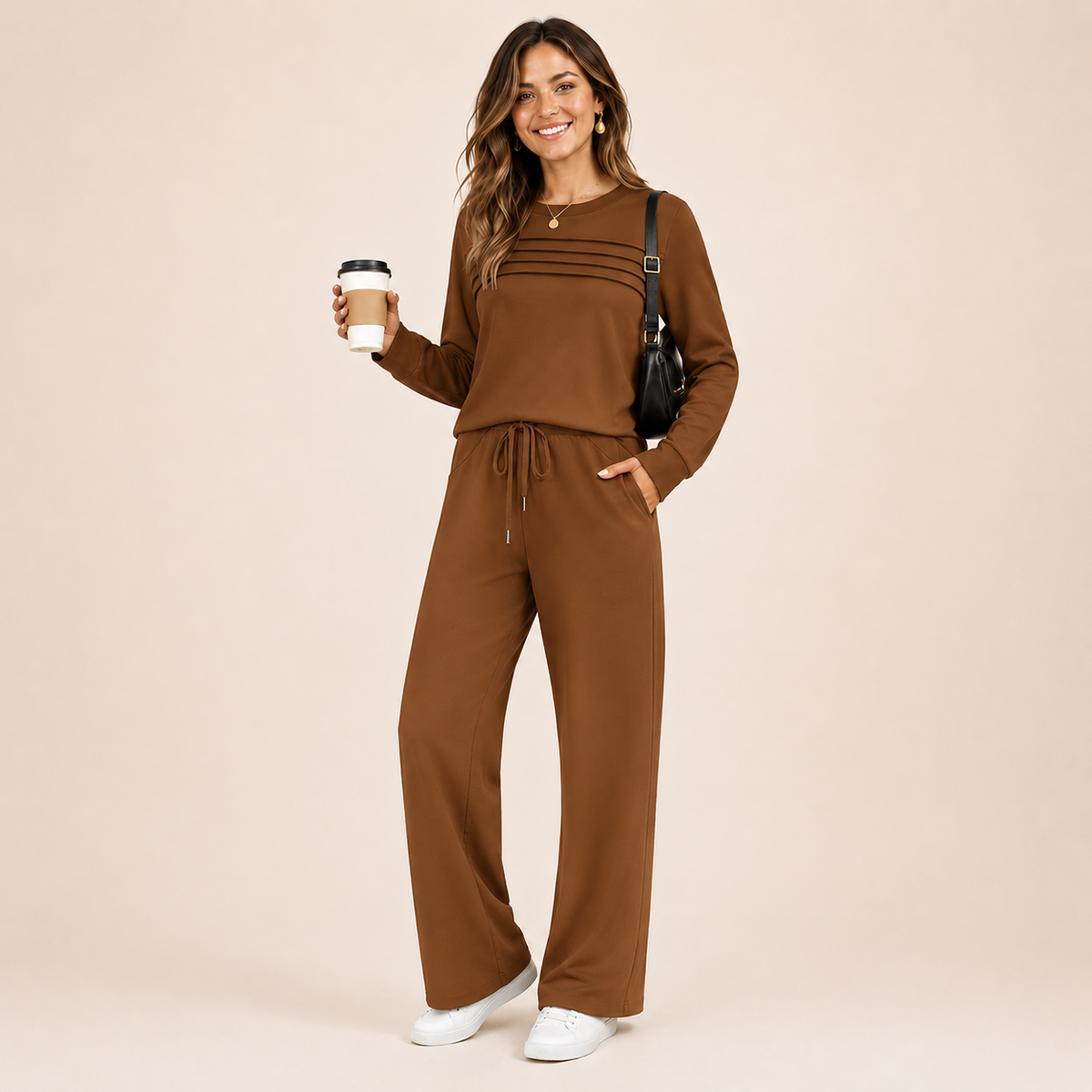 Women's 2 Piece Lounge Set Crew Neck Top Drawstring Pants