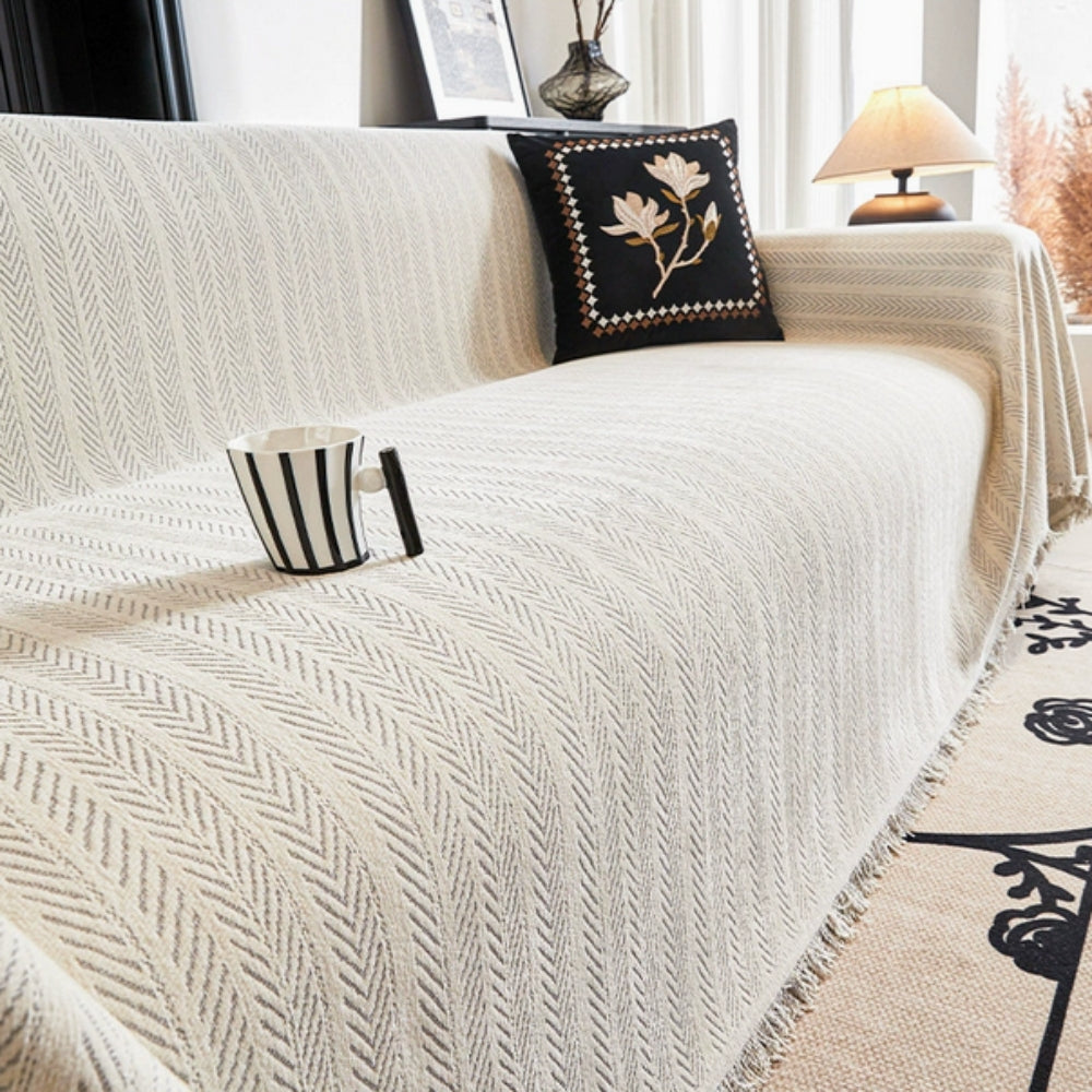 ChenilLoom: Fischgräten Sofabezug aus Chenille – Sofaüberwurf mit Fransen für Wohnzimmer - Image 2