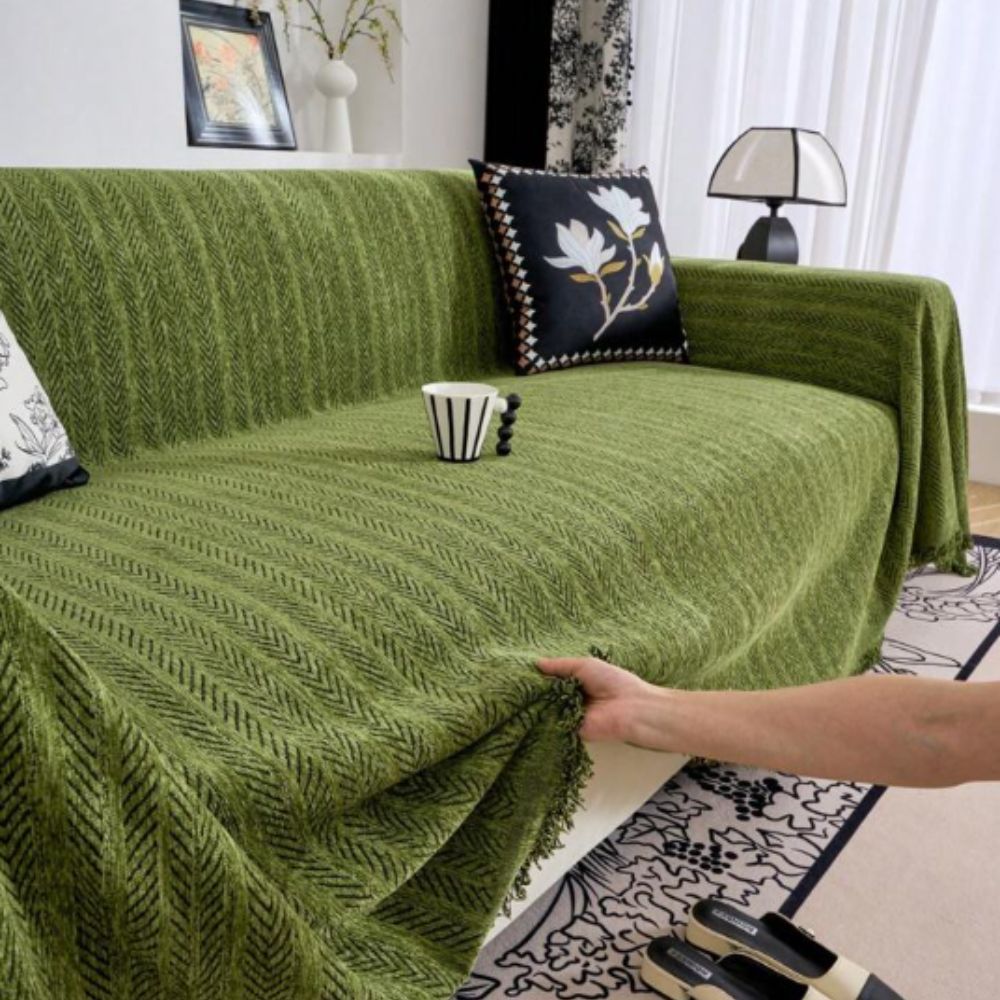 ChenilLoom: Fischgräten Sofabezug aus Chenille – Sofaüberwurf mit Fransen für Wohnzimmer - Image 6
