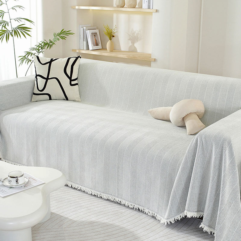 Herringbone Sofa Throw Soft Textured Blanket with Tassels