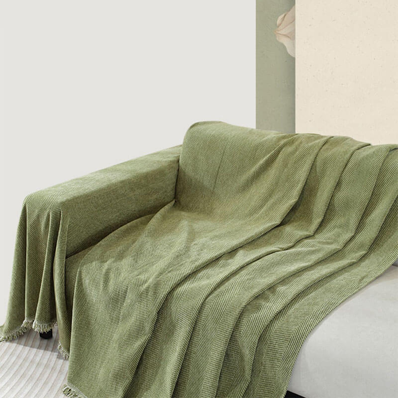 Herringbone Sofa Throw Soft Textured Blanket with Tassels