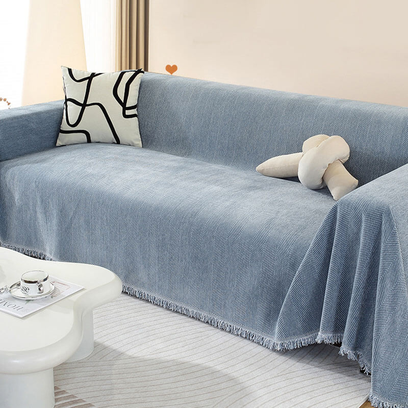 Herringbone Sofa Throw Soft Textured Blanket with Tassels