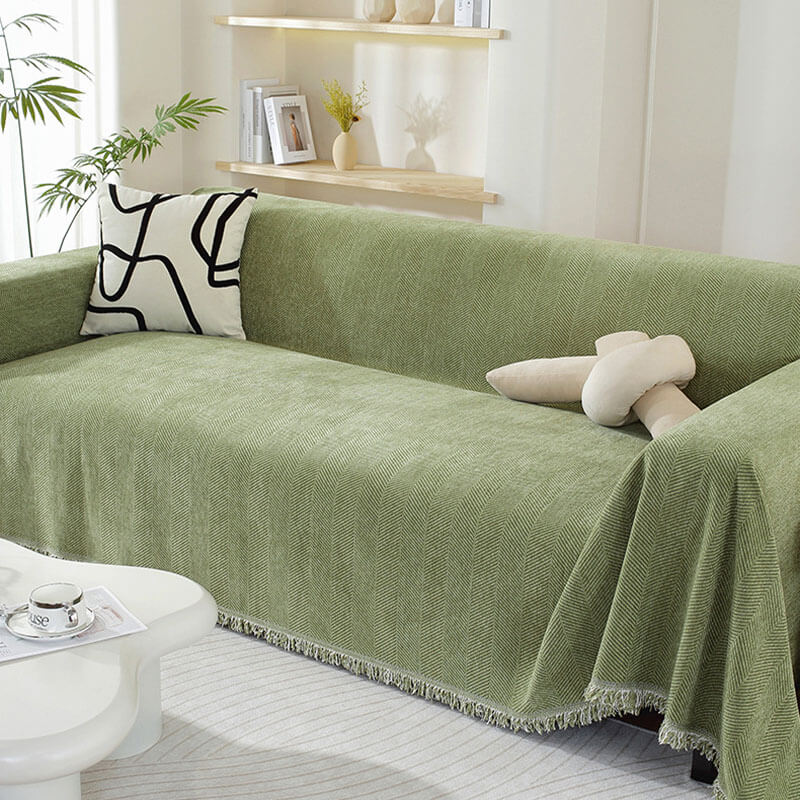 Herringbone Sofa Throw Soft Textured Blanket with Tassels