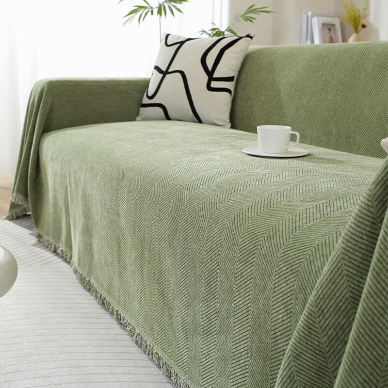 Herringbone Sofa Throw Soft Textured Blanket with Tassels
