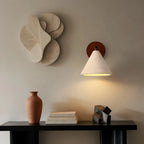 Organic Modern Cone Travertine Wall Sconce Wood Backplate - Image 12