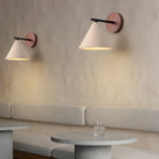 Organic Modern Cone Travertine Wall Sconce Wood Backplate - Image 2
